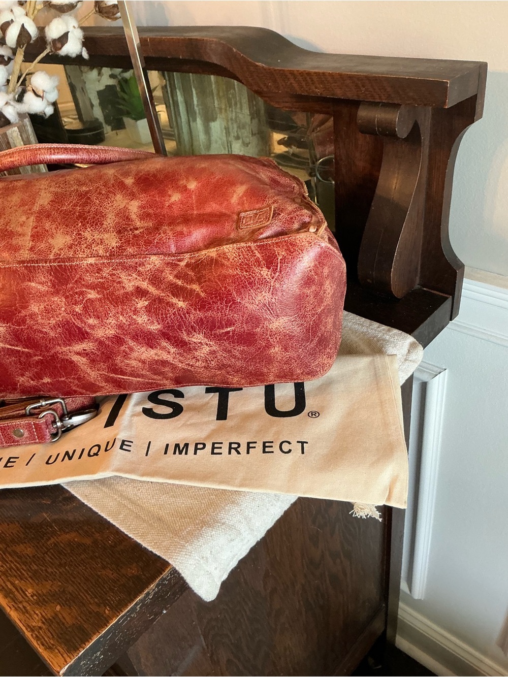 NWT Bed Stu Leather Rockaway Shoulder Crossbody Bag Tote Cherry Red Lacquer $345 - Picture 7 of 16